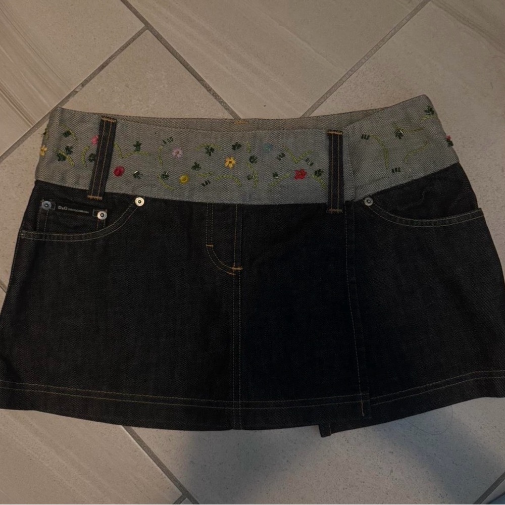 Dolce and Gabbana wrap denim skirt with embroidery and beading